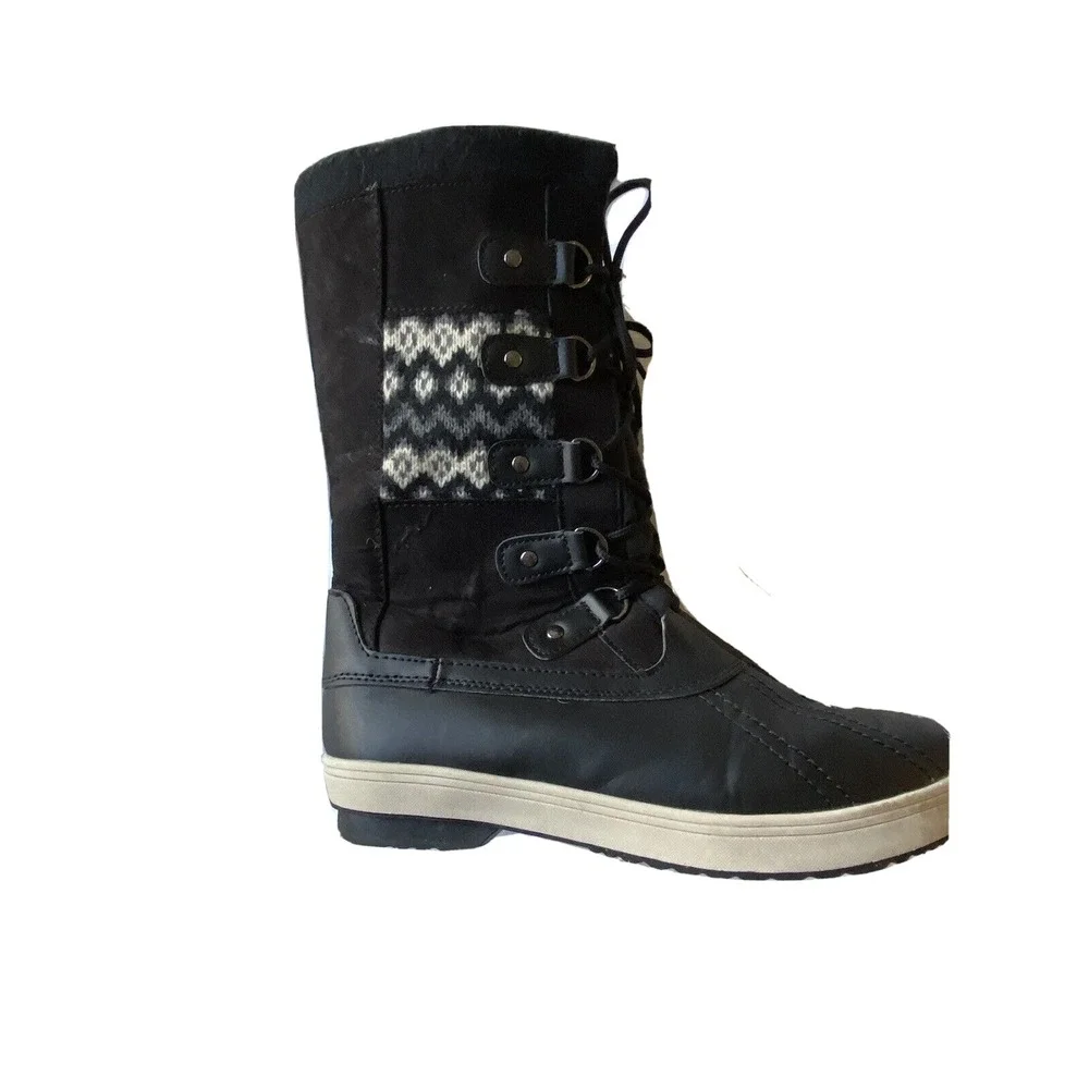 Khombu Girl's Size 5 Daria Black White Knit Embroidered Winter Snow Boots